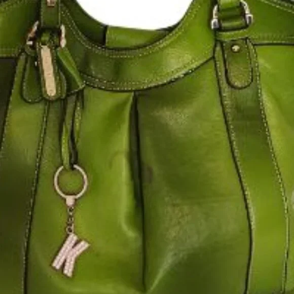 LIZ CLAIBORNE GREEN SHOULD BAG HANDBAG with K KEYCHAIN - Picture 5 of 6